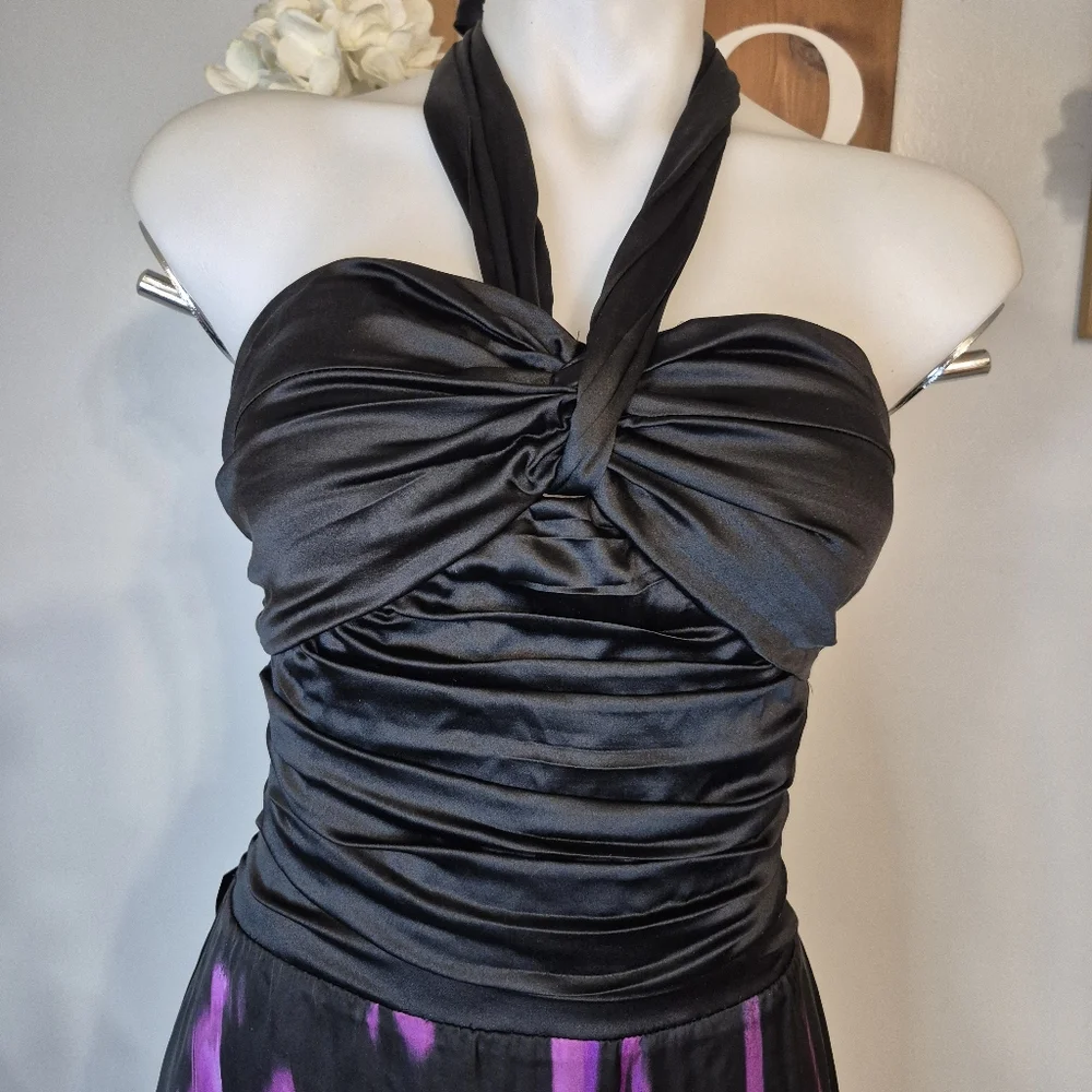 bebe Denora Bloom Silk Iris Tie Halter Silk Dress NWT - Picture 2 of 14